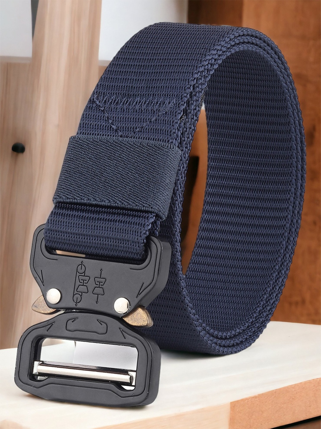 

Mast & Harbour Men Navy Blue Textured Belt