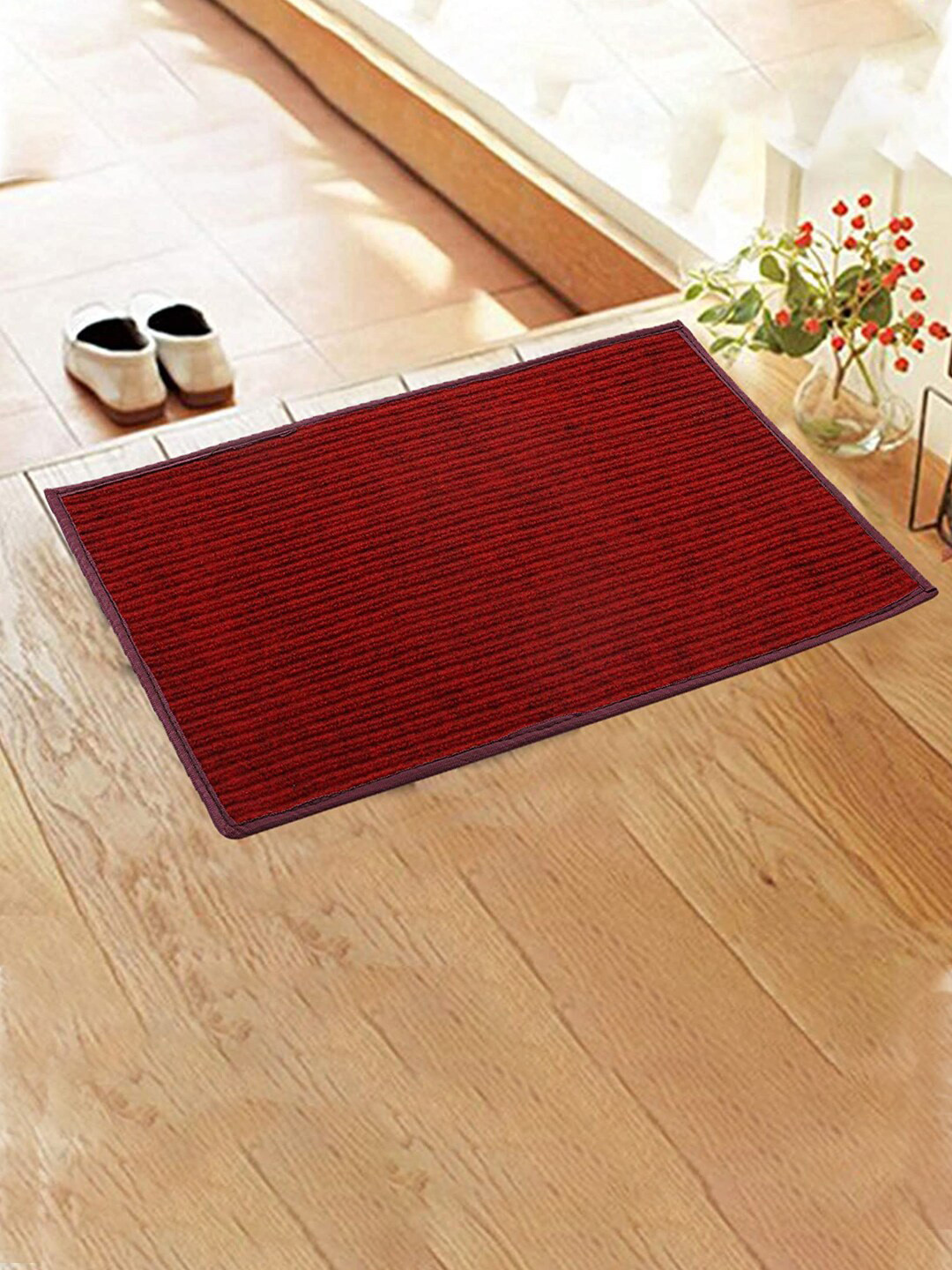 

Kuber Industries 3 Pcs Green & Maroon Striped Anti-Slip Doormats