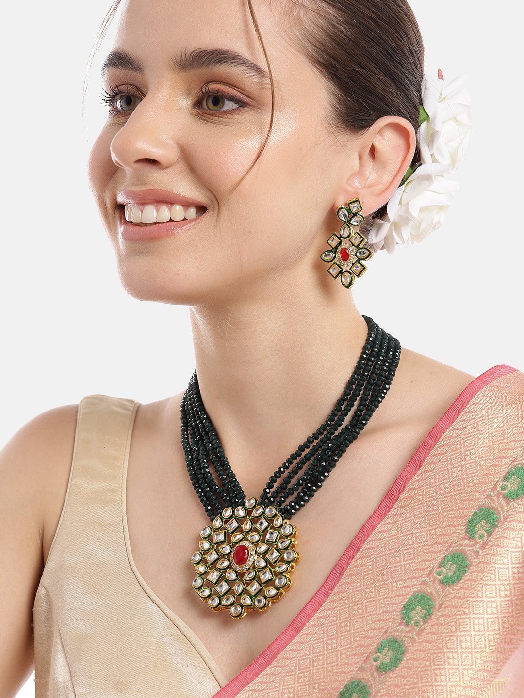 

Anouk Gold-Plated Kundan Jewellery Set, Green