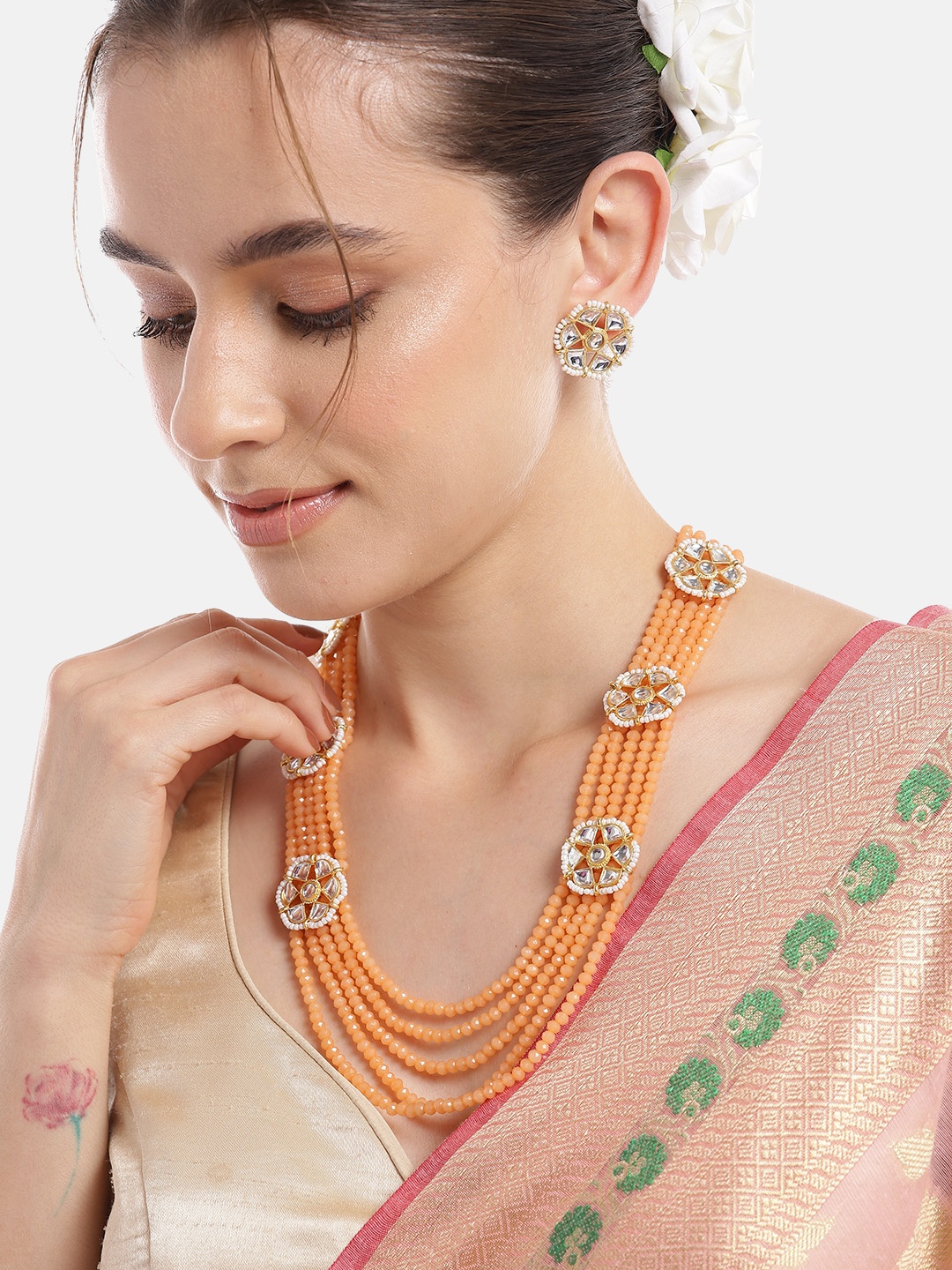 

Anouk Gold-Plated Layered Kundan Jewellery Set, Peach