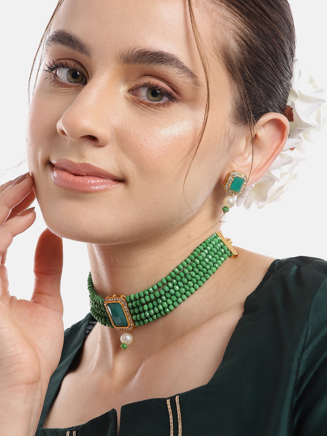 

Anouk Gold-Plated American Diamond Jewellery Set, Green