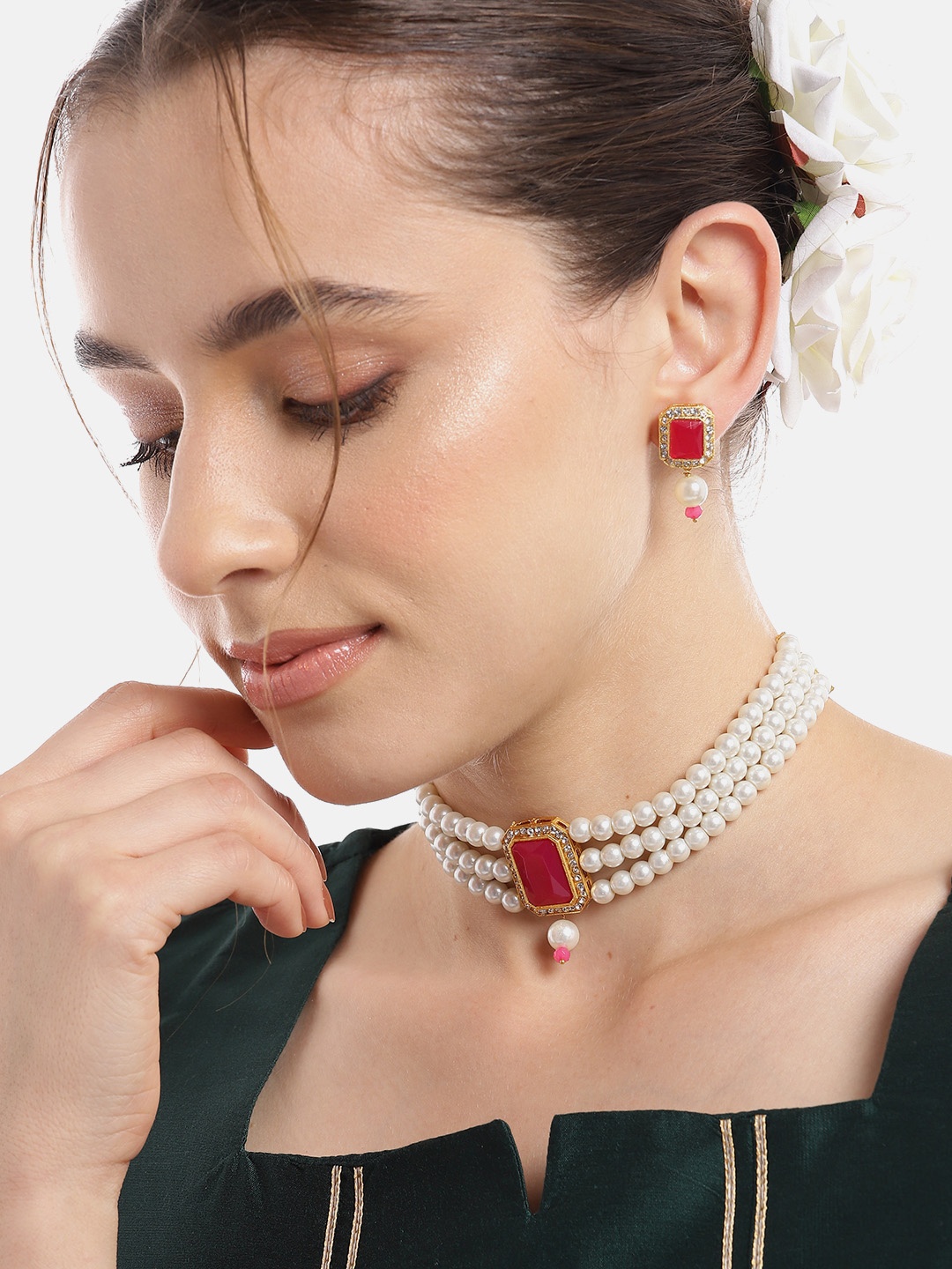 

Anouk Gold-Plated Kundan Jewellery Set, Red