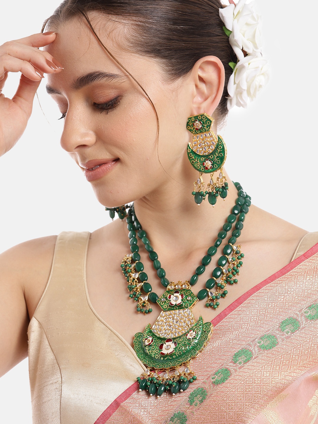 

Anouk Gold-Plated Kundan Jewellery Set, Green