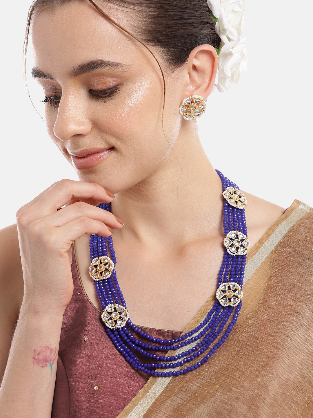 

Anouk Women Gold-Plated Kundan Layered Jewellery Set, Blue