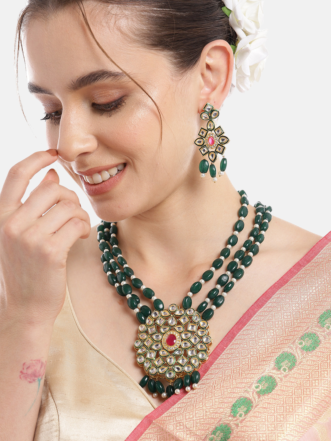

Anouk Gold-Plated Kundan Jewellery Set, Green