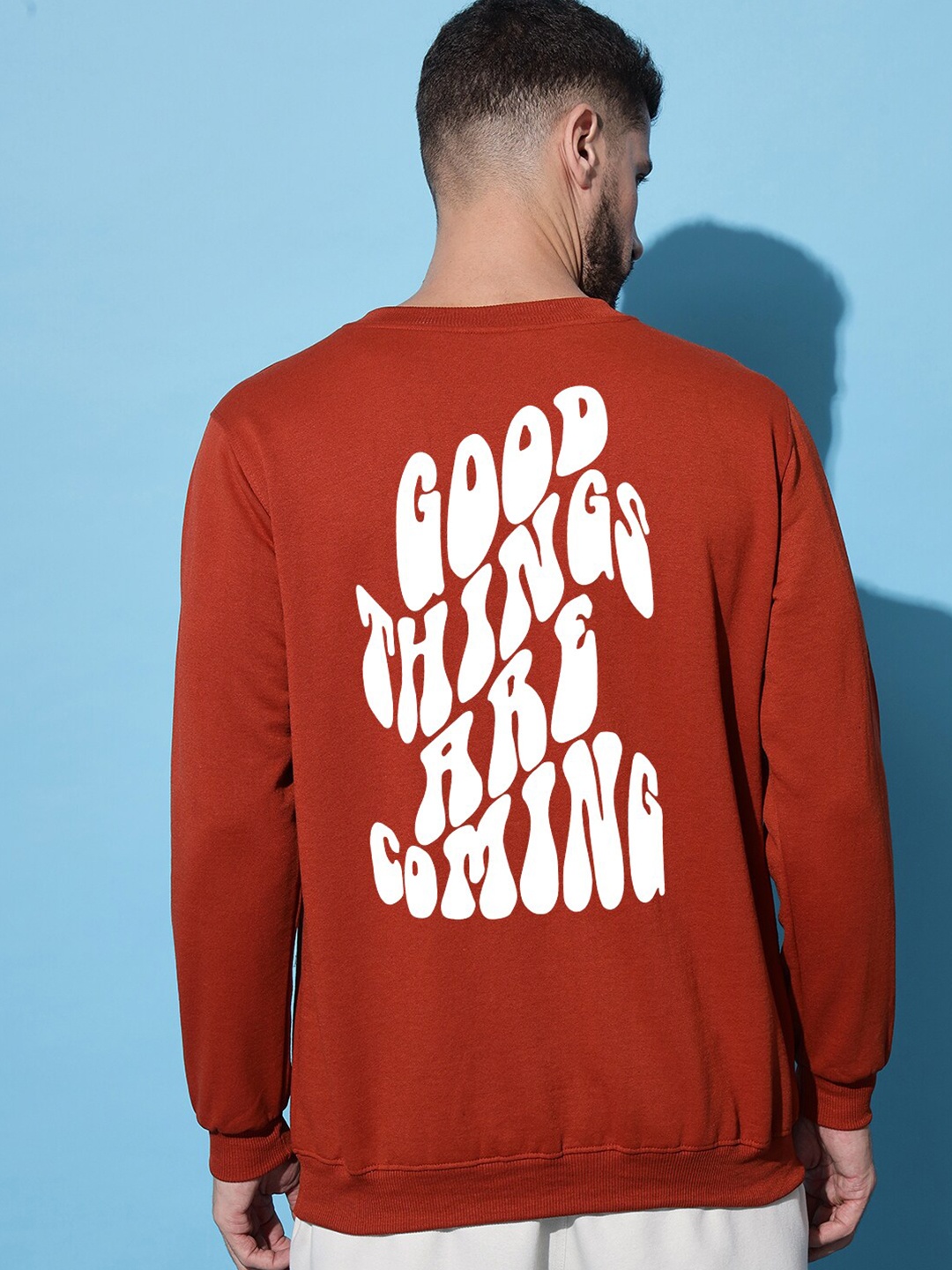 

Imsa Moda Typography Printed Fleece Pullover Sweatshirt, Orange