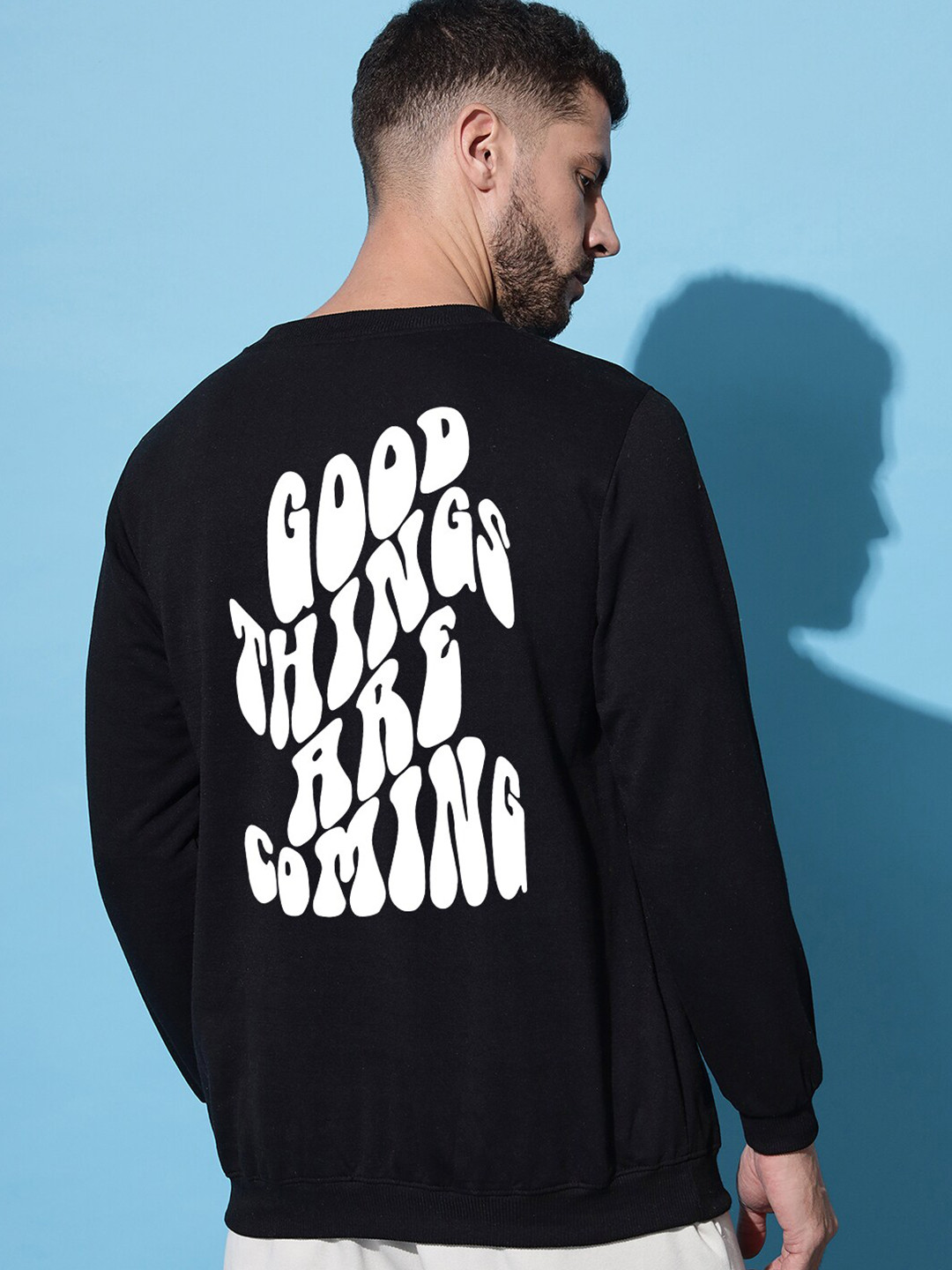 

Imsa Moda Typography Printed Long Sleeves Fleece Pullover, Black