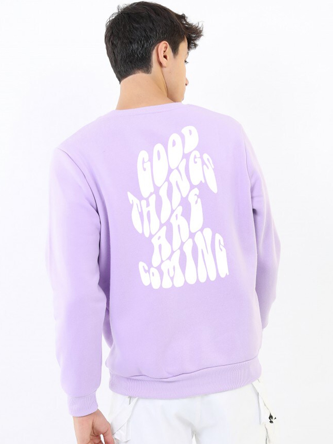 

Imsa Moda Typography Printed Fleece Pullover, Lavender