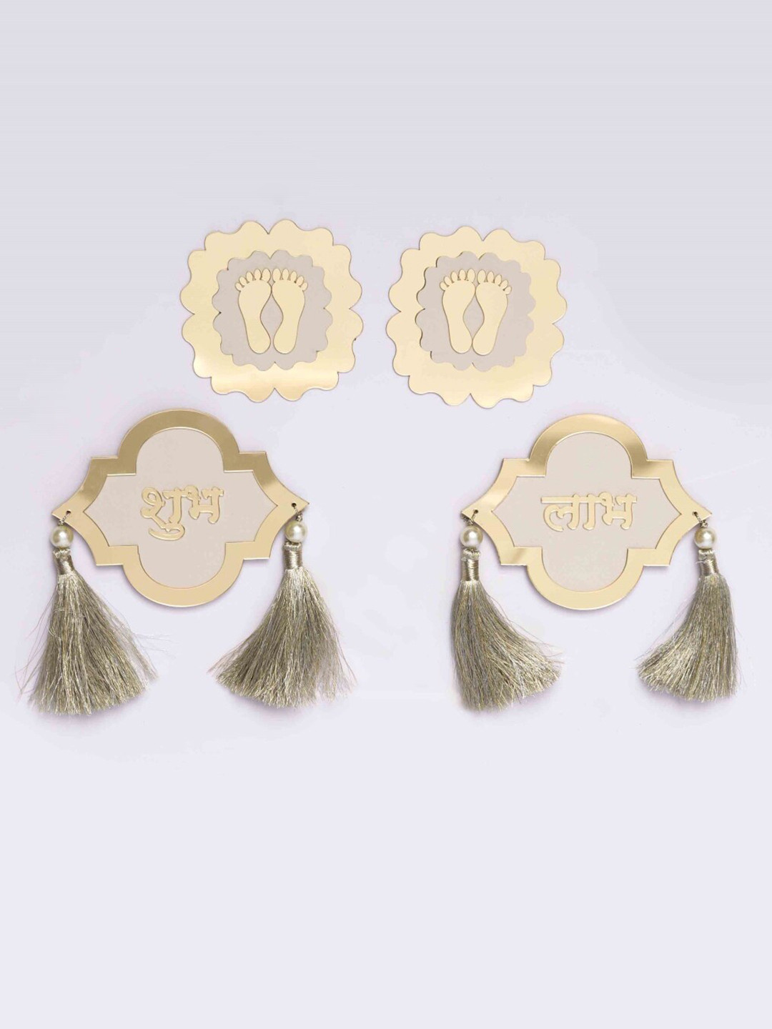 

Mason Home White & Beige Set Of 4 Shubh Labh Latkan & Pagla Festive Decor