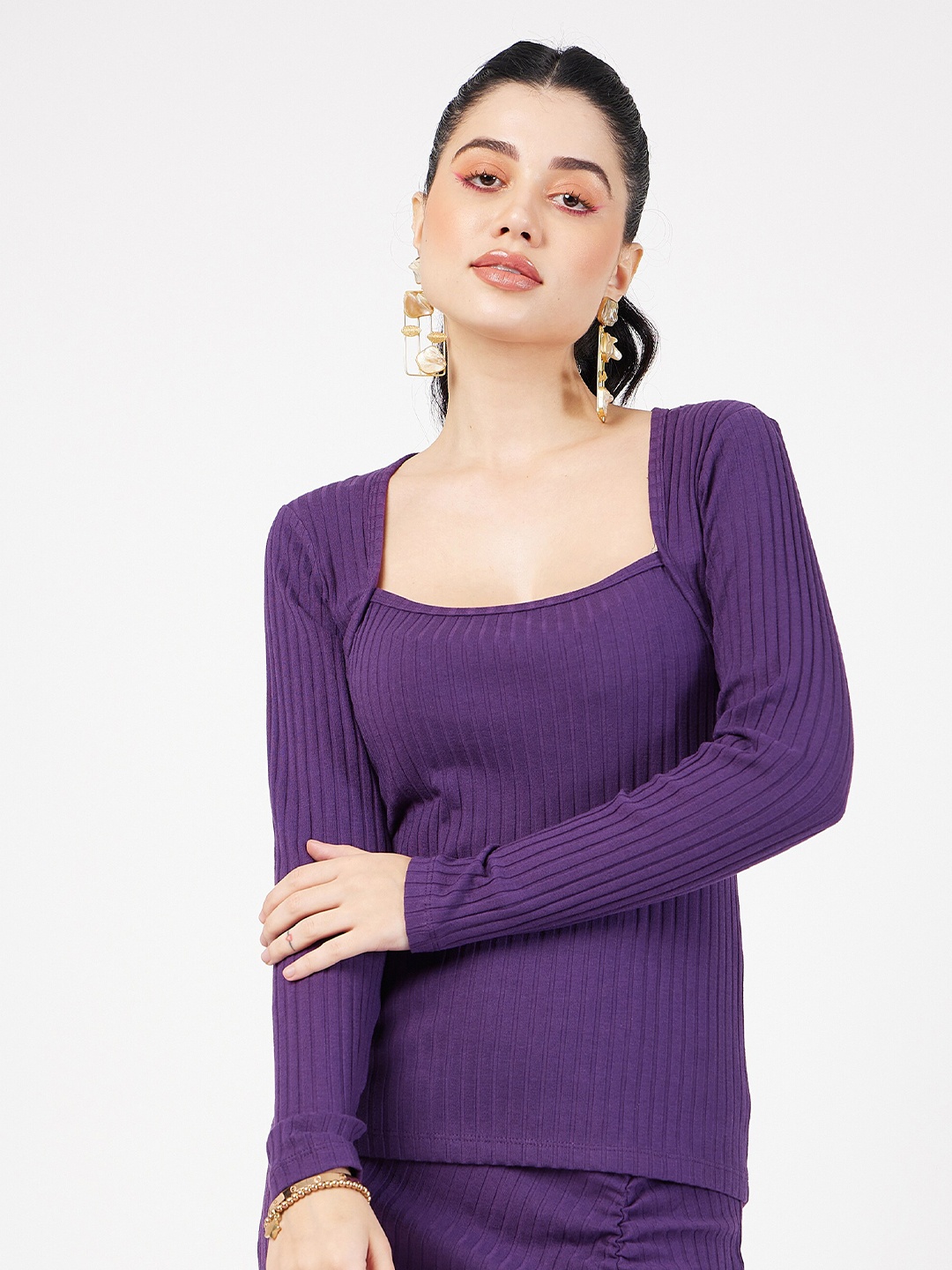 

SASSAFRAS Square Neck Ribbed Top, Purple