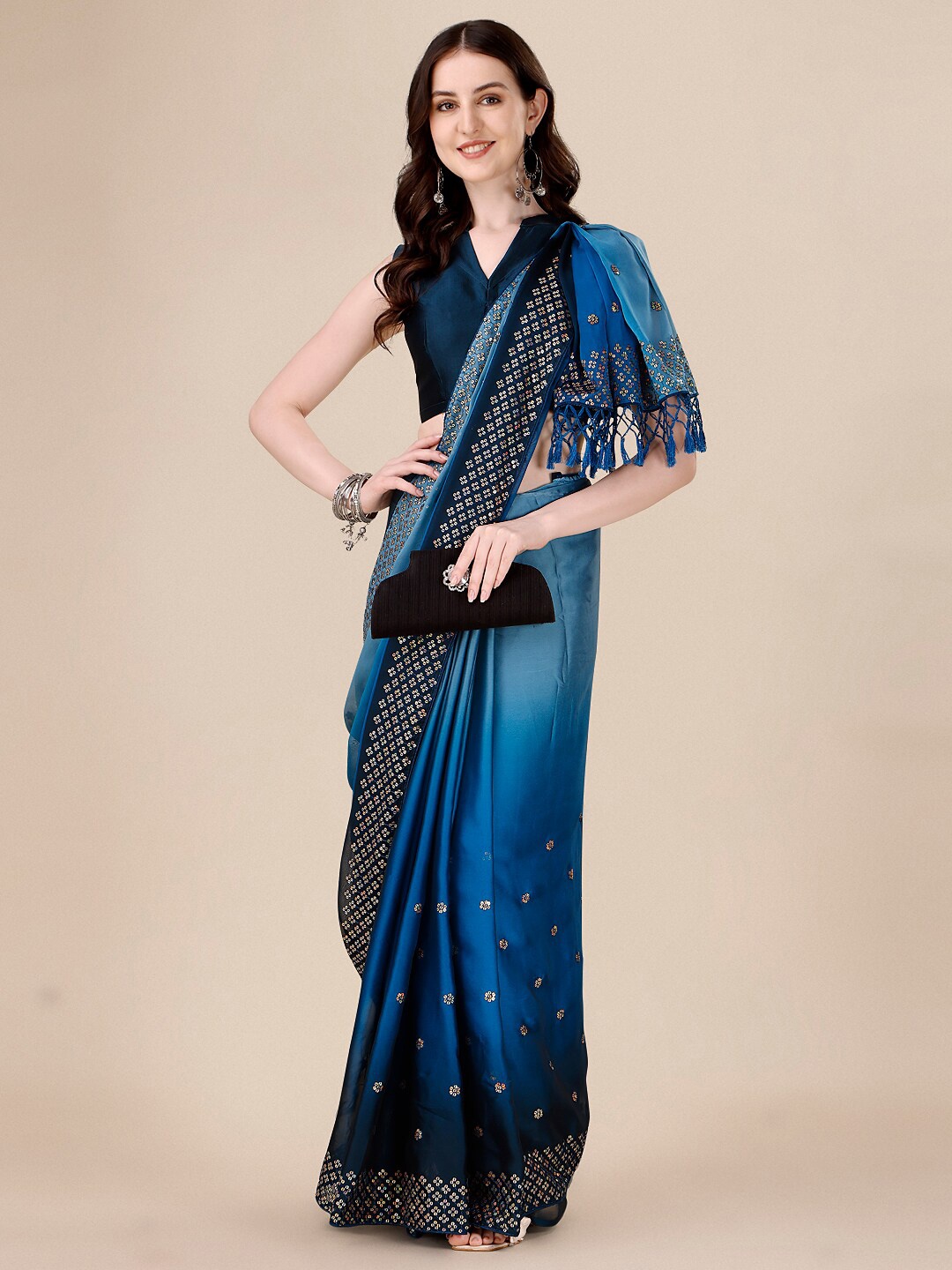 

KALINI Embellished Sequinned Saree, Teal