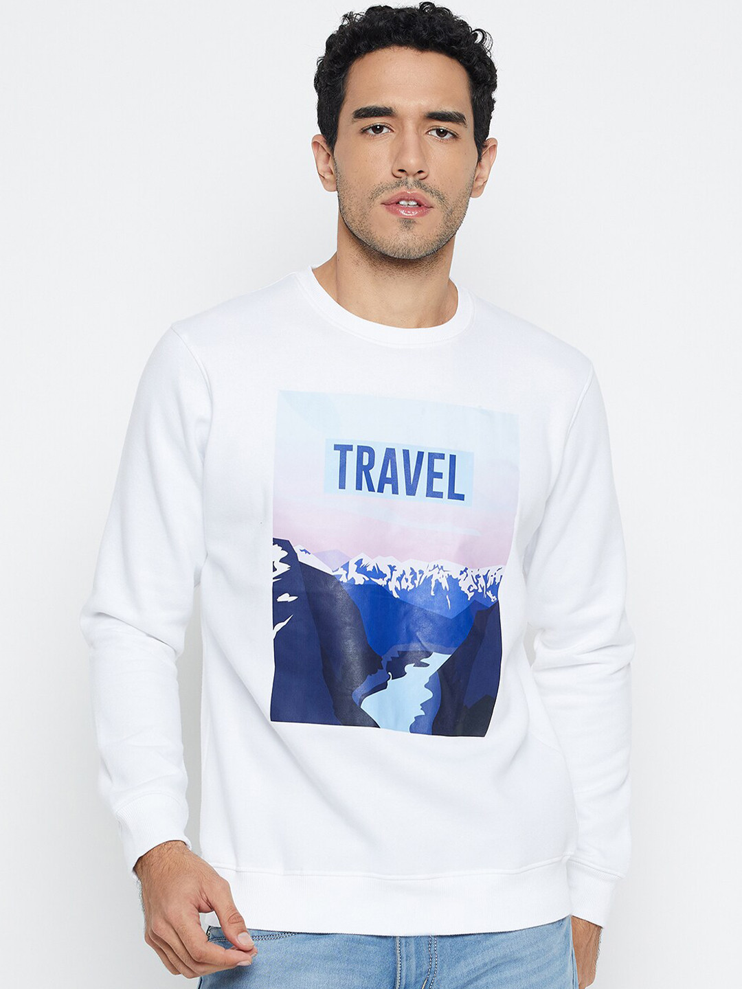 

Mast & Harbour Graphic Printed Round Neck Long Sleeves Pullover, White