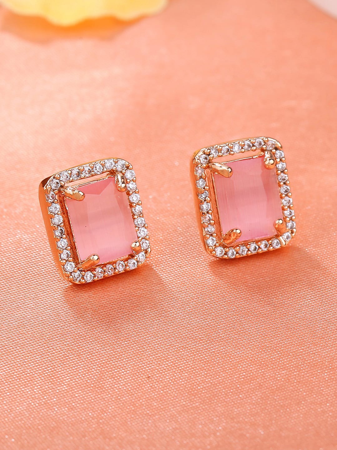 

Estele Rose Gold-Plated Cubic Zirconia Studded Square Studs Earrings