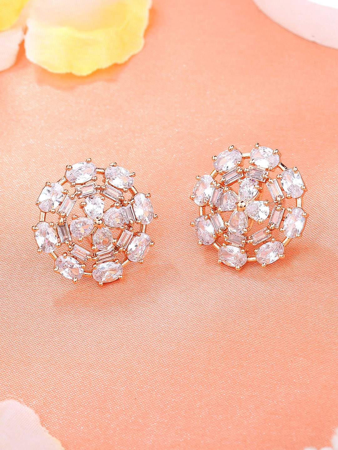 

Estele Rose Gold-Plated Floral Studs Earrings, White