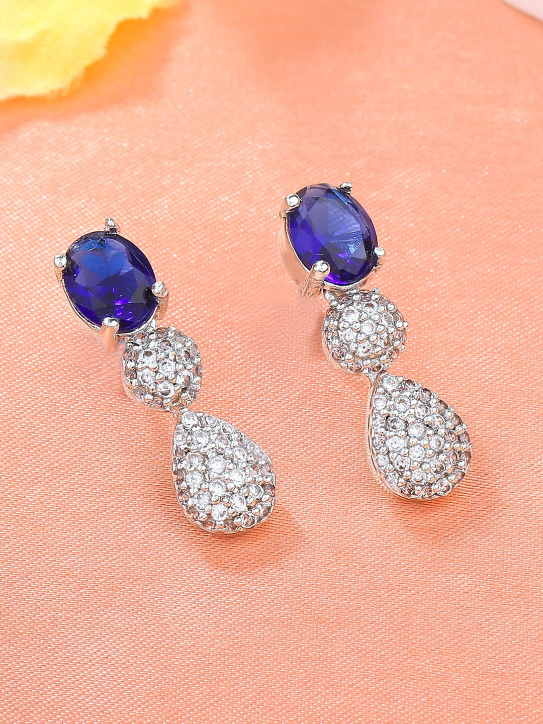 

Estele Rhodium-Plated Cubic Zirconia Studded Geometric Drop Earrings, Silver