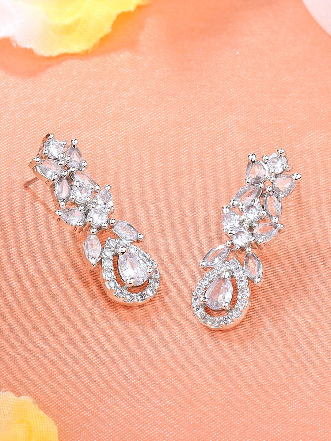 

Estele Rhodium-Plated Teardrop Shaped Drop Earrings, Silver