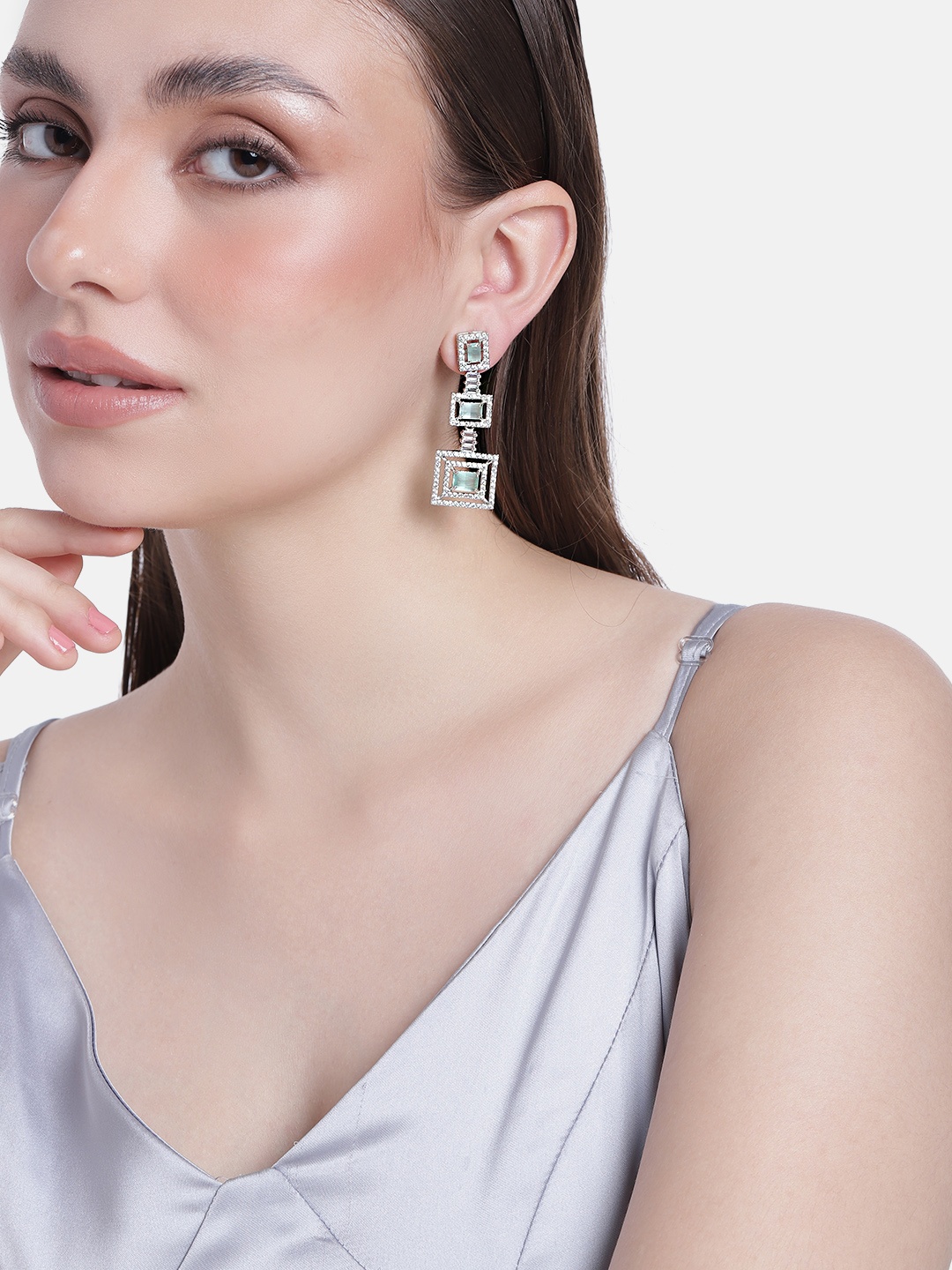 

Estele Rhodium-Plated Square Drop Earrings, Silver