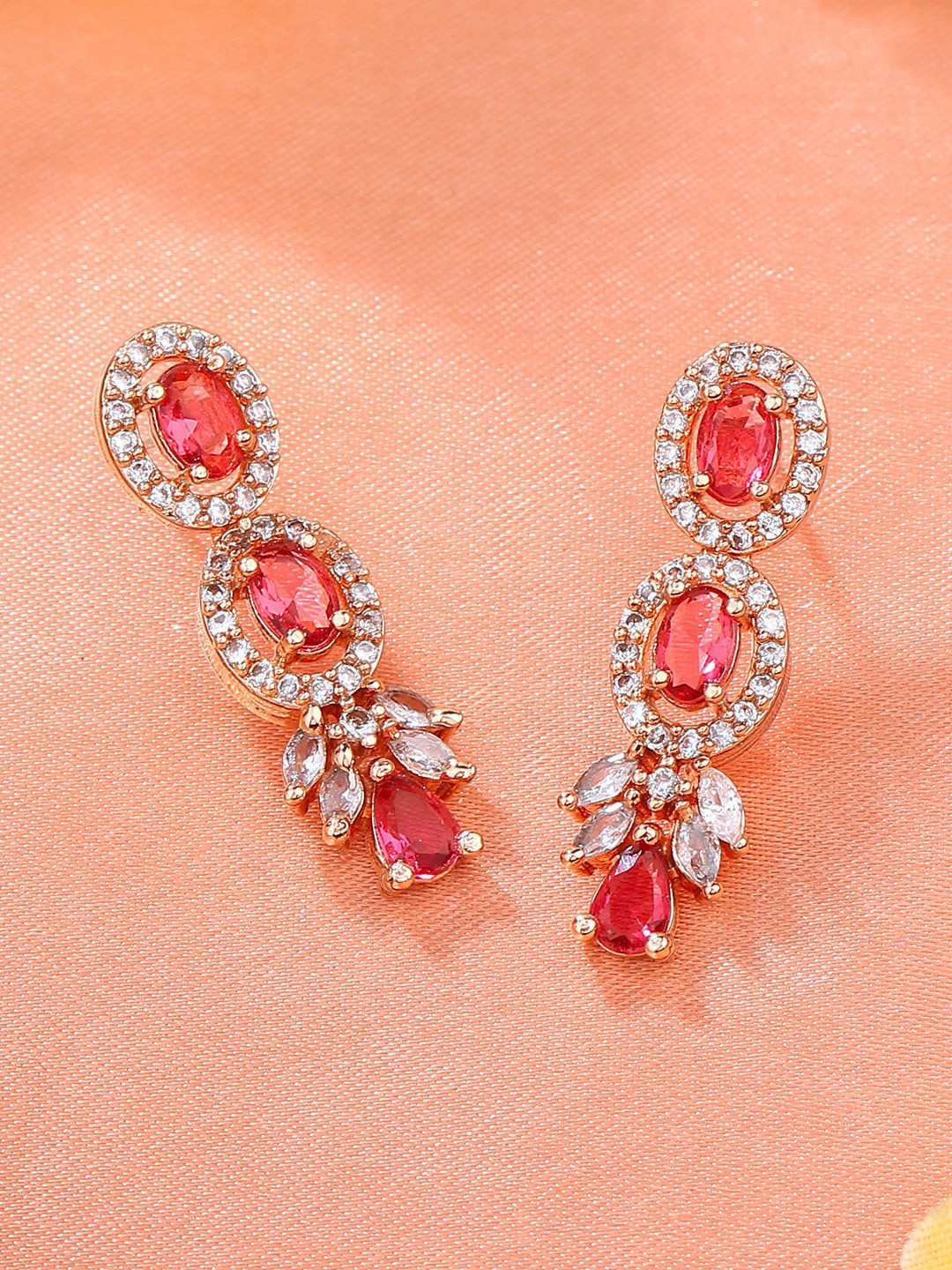 

Estele Rose Gold-Plated Cubic Zirconia Studded Geometric Drop Earrings