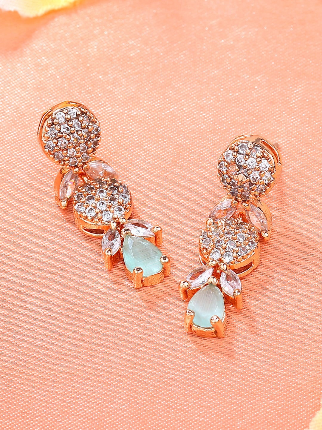 

Estele Rose Gold-Plated Cubic Zirconia Studded Geometric Drop Earrings