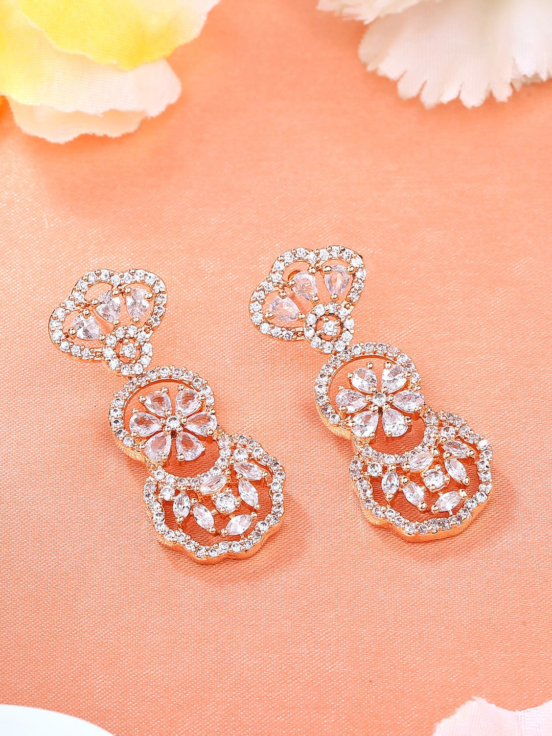 

Estele Floral Drop Rose Gold-Plated Earrings