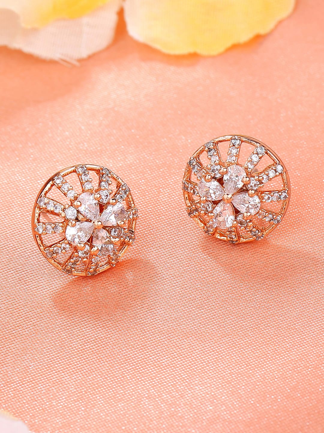 

Estele Rose Gold-Plated Cubic Zirconia Studded Circular Studs Earrings