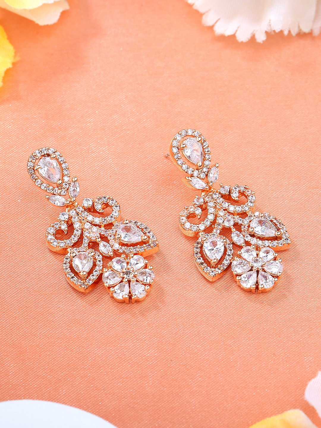 

Estele Floral Rose Gold-Plated Drop Earrings, White