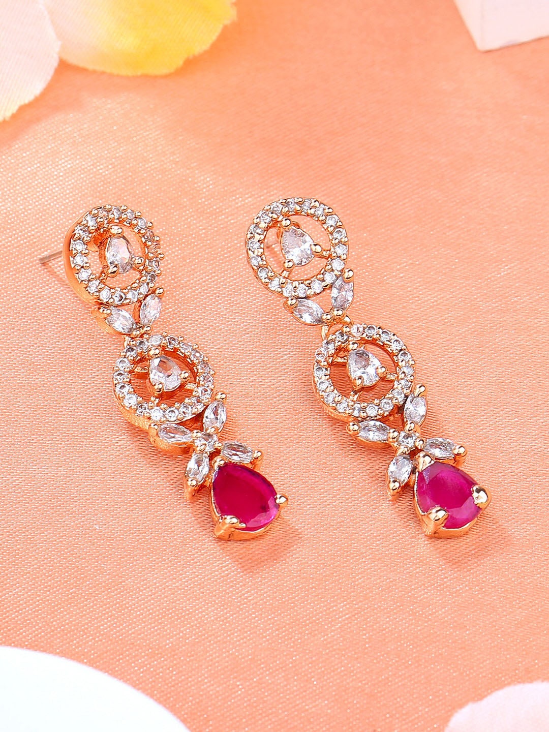 

Estele Rose Gold-Plated Cubic Zirconia Studded Geometric Drop Earrings