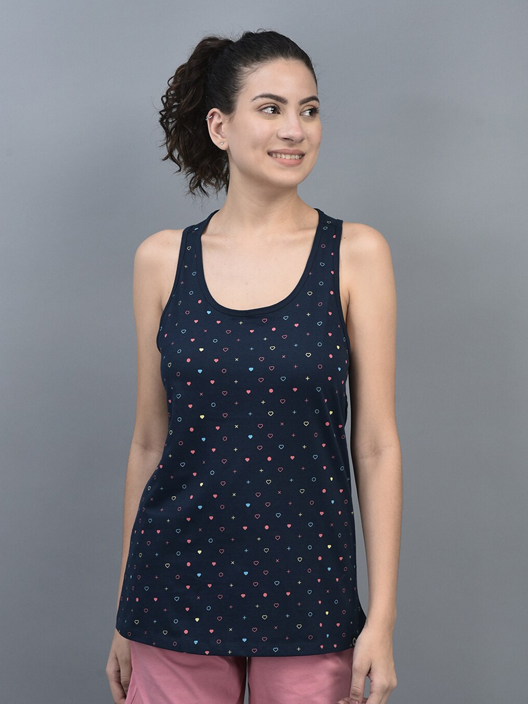 

Dollar Conversational Printed Pure Cotton Tank Top, Navy blue