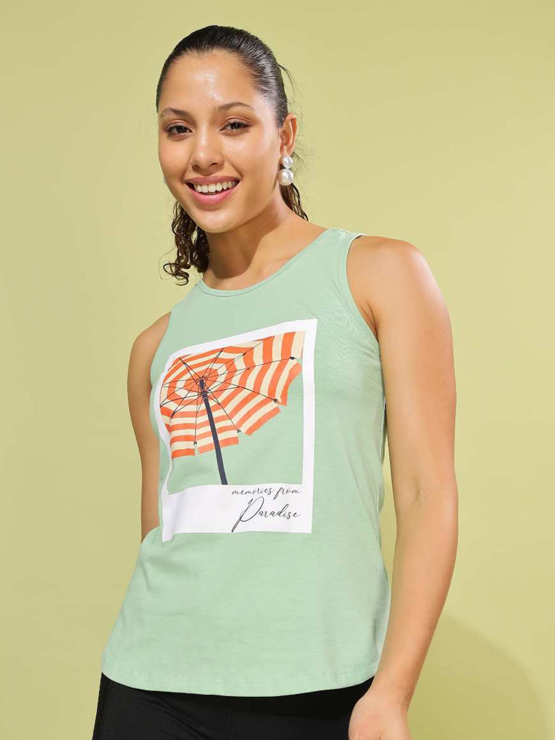 

Dollar Graphic Printed Pure Cotton Tank Top, Green
