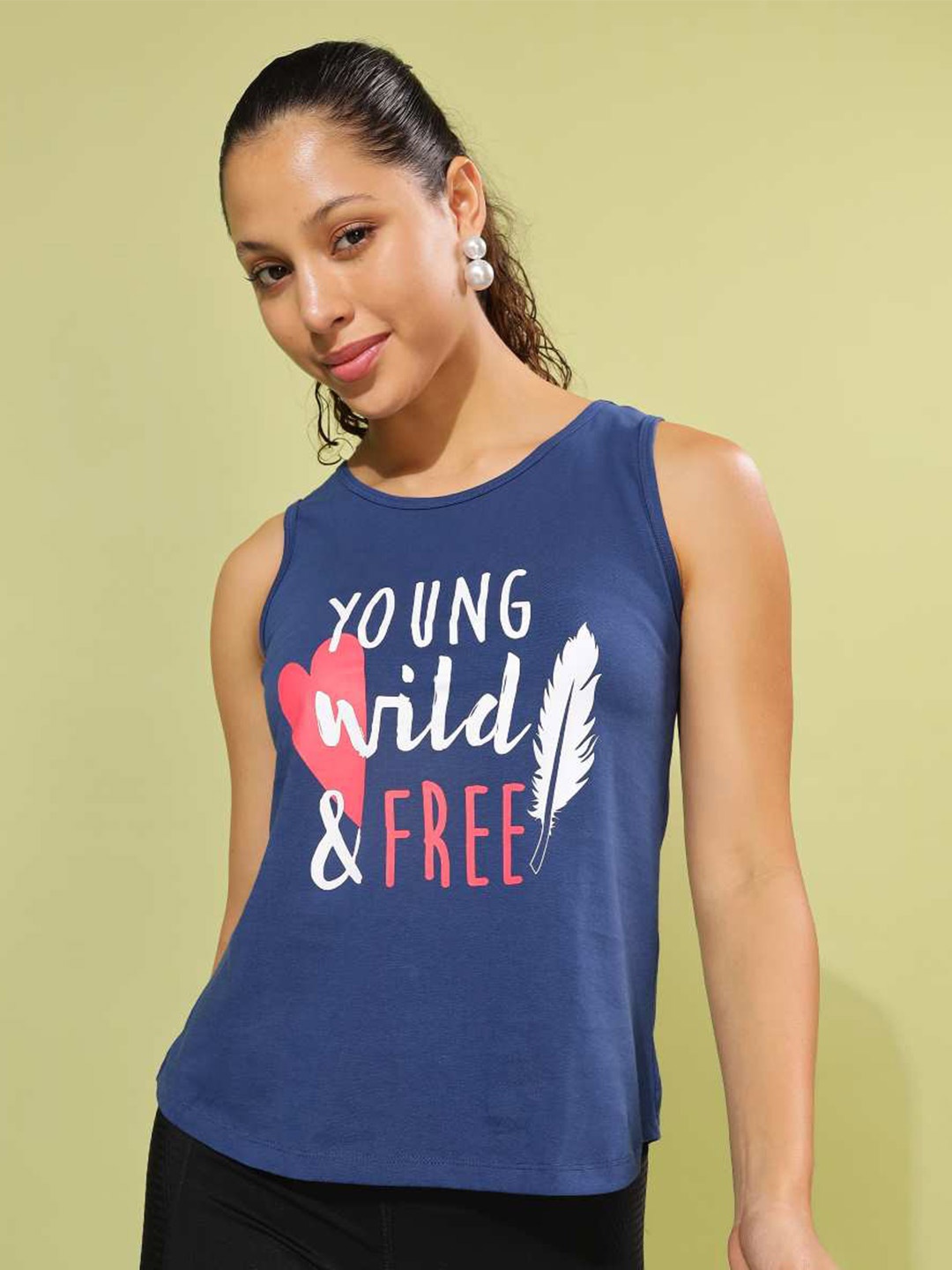 

Dollar Typography Printed Cotton Tank Top, Navy blue