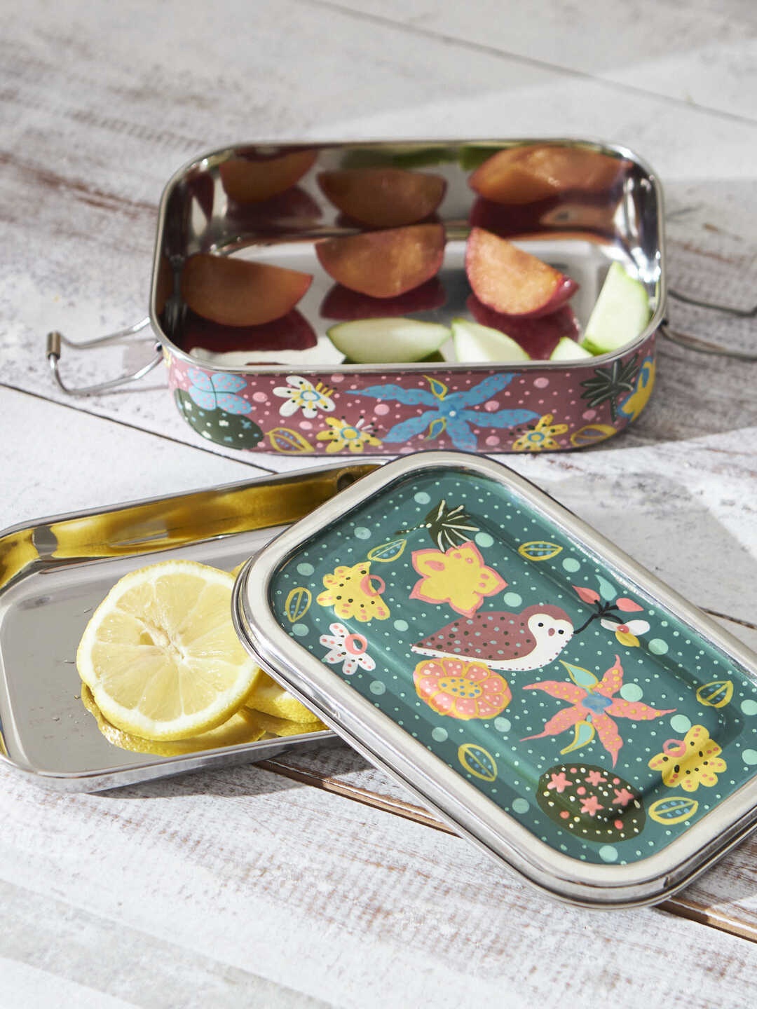 

Chumbak Green & Pink Floral Printed Lunch Box