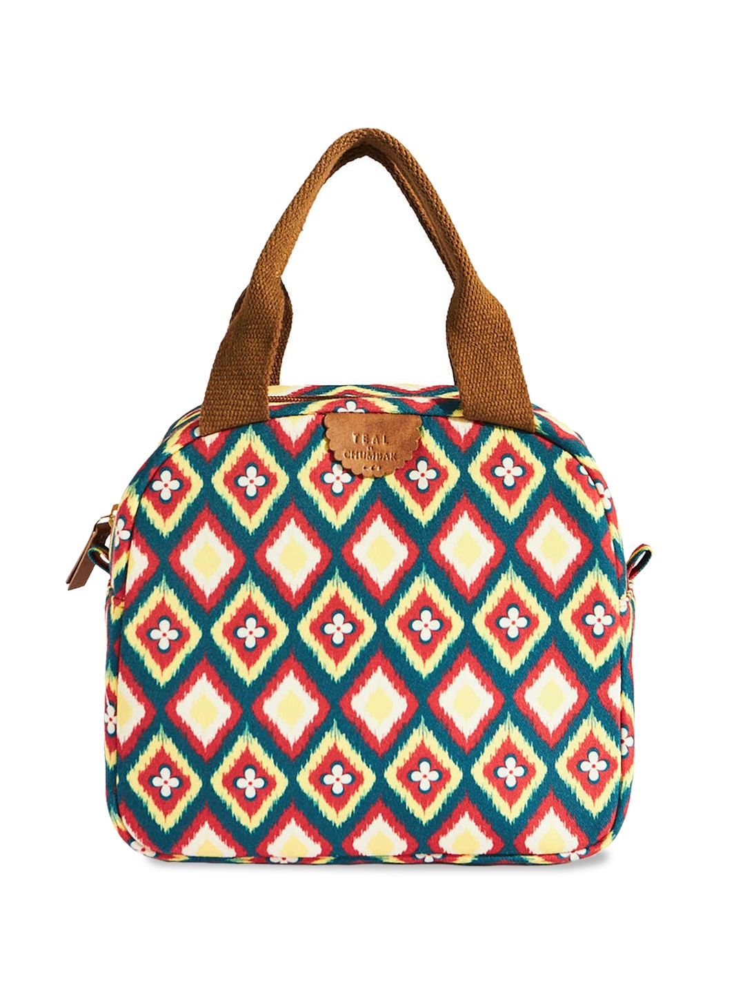 

Chumbak Ikkat Printed Structured Handheld Bag, Blue