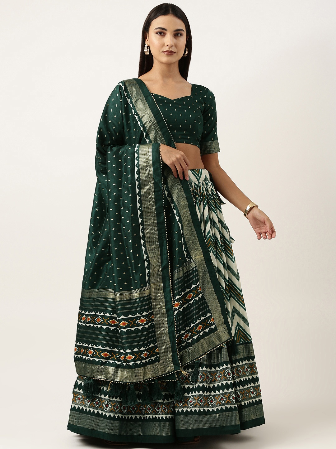 

LOOKNBOOK ART Printed Semi-Stitched Lehenga & Unstitched Blouse With Dupatta, Green