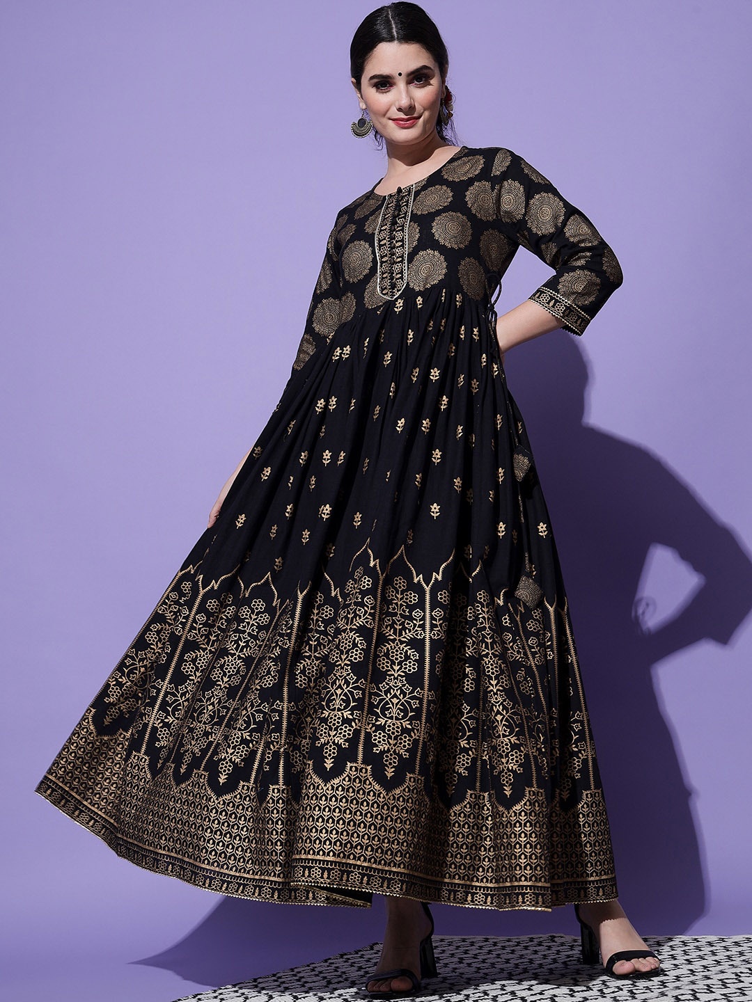 

AAYUMI Embroidered Mirror Work Anarkali Kurta, Black