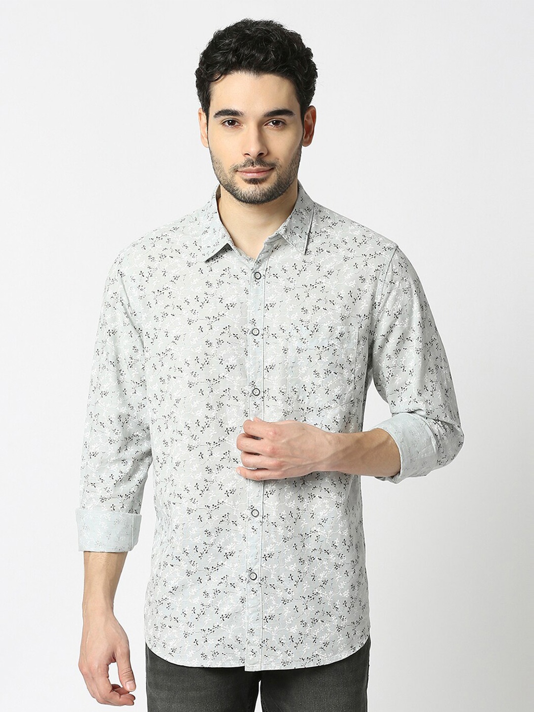 

VALEN CLUB Floral Printed Slim Fit Cotton Casual Shirt, Green