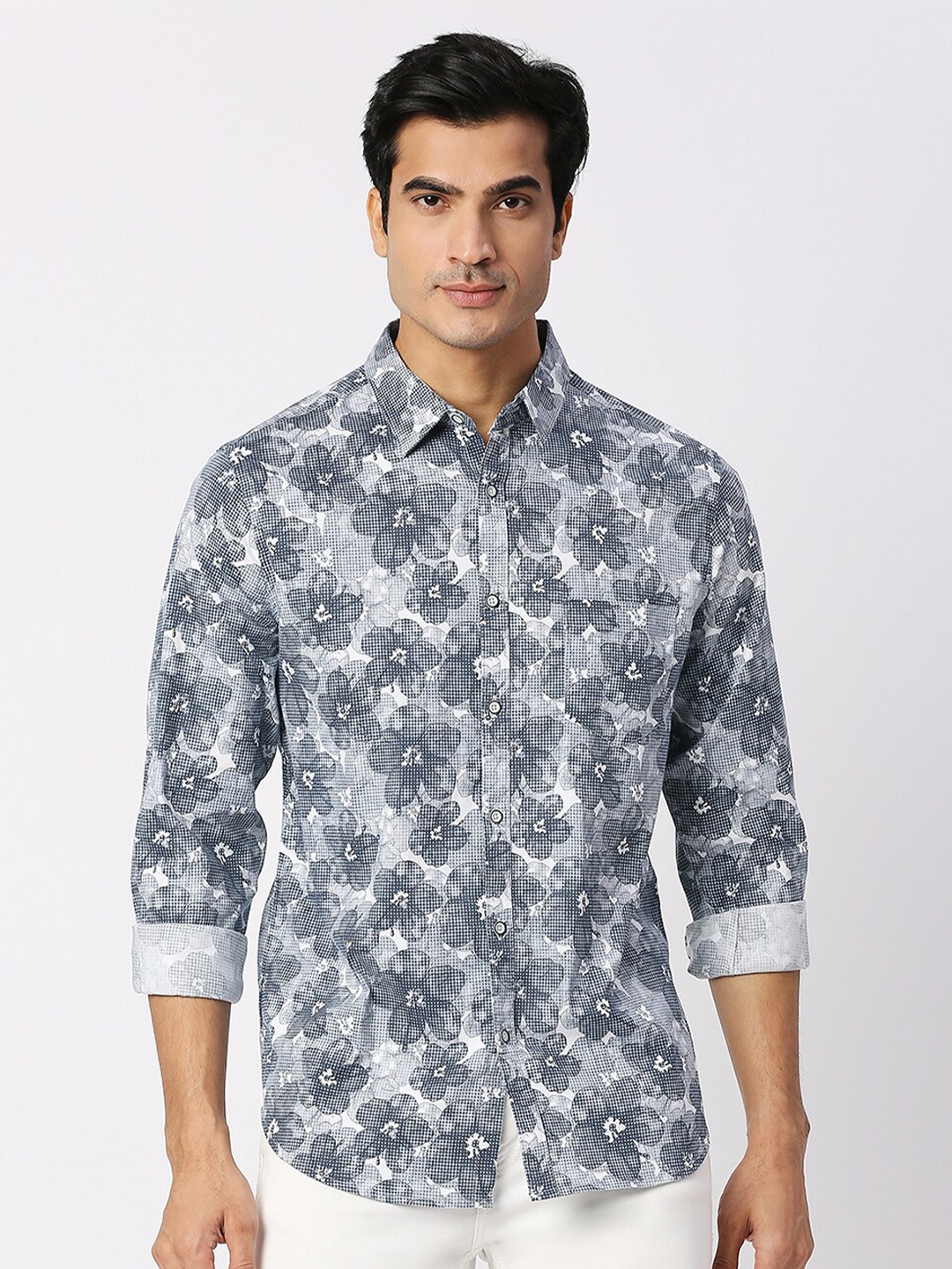 

VALEN CLUB Floral Printed Slim Fit Cotton Casual Shirt, Blue