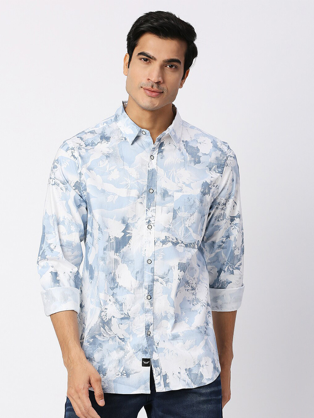 

VALEN CLUB Abstract Printed Slim Fit Opaque Casual Shirt, White