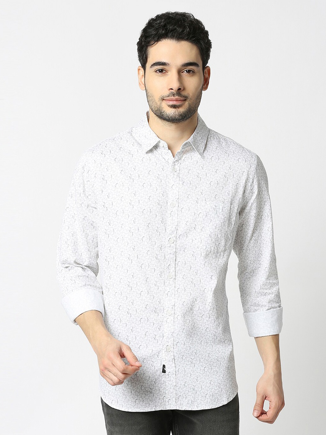 

VALEN CLUB Micro Ditsy Printed Slim Fit Opaque Cotton Casual Shirt, White