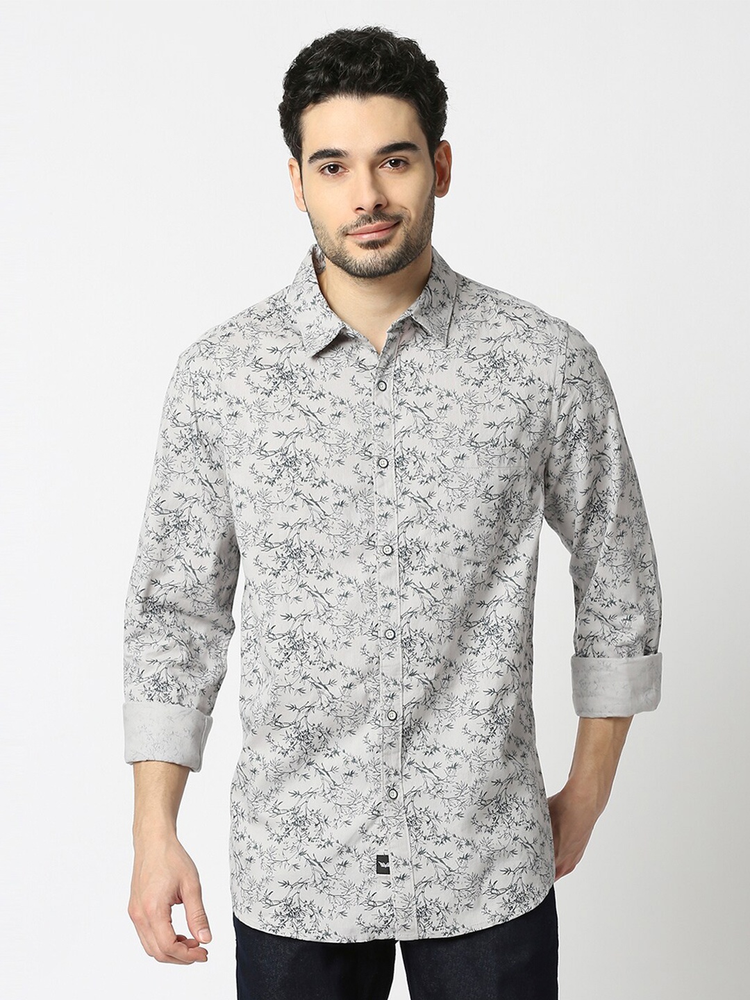 

VALEN CLUB Floral Printed Slim Fit Floral Opaque Cotton Casual Shirt, Grey