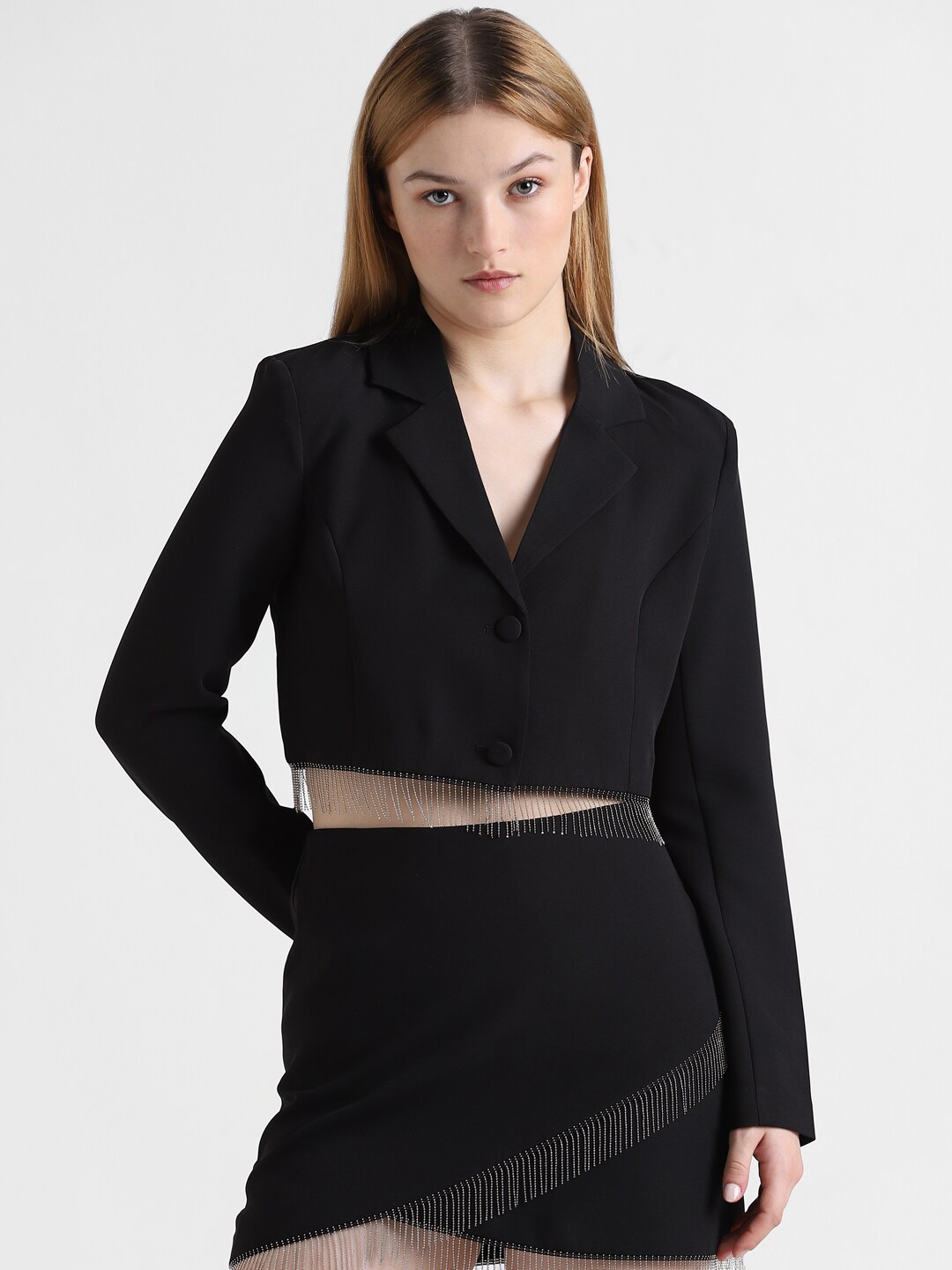

ONLY Textured & Embellished Tailored Fit Party Blazer, Black