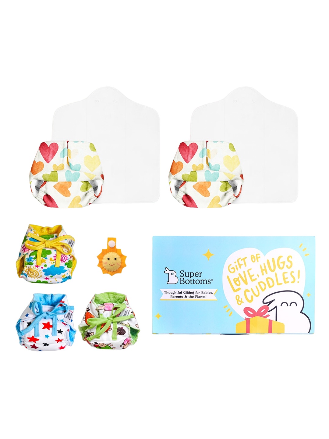 

SuperBottoms Infants BASIC Printed Reusable Cotton Cloth Diaper Gift Pack, Multi