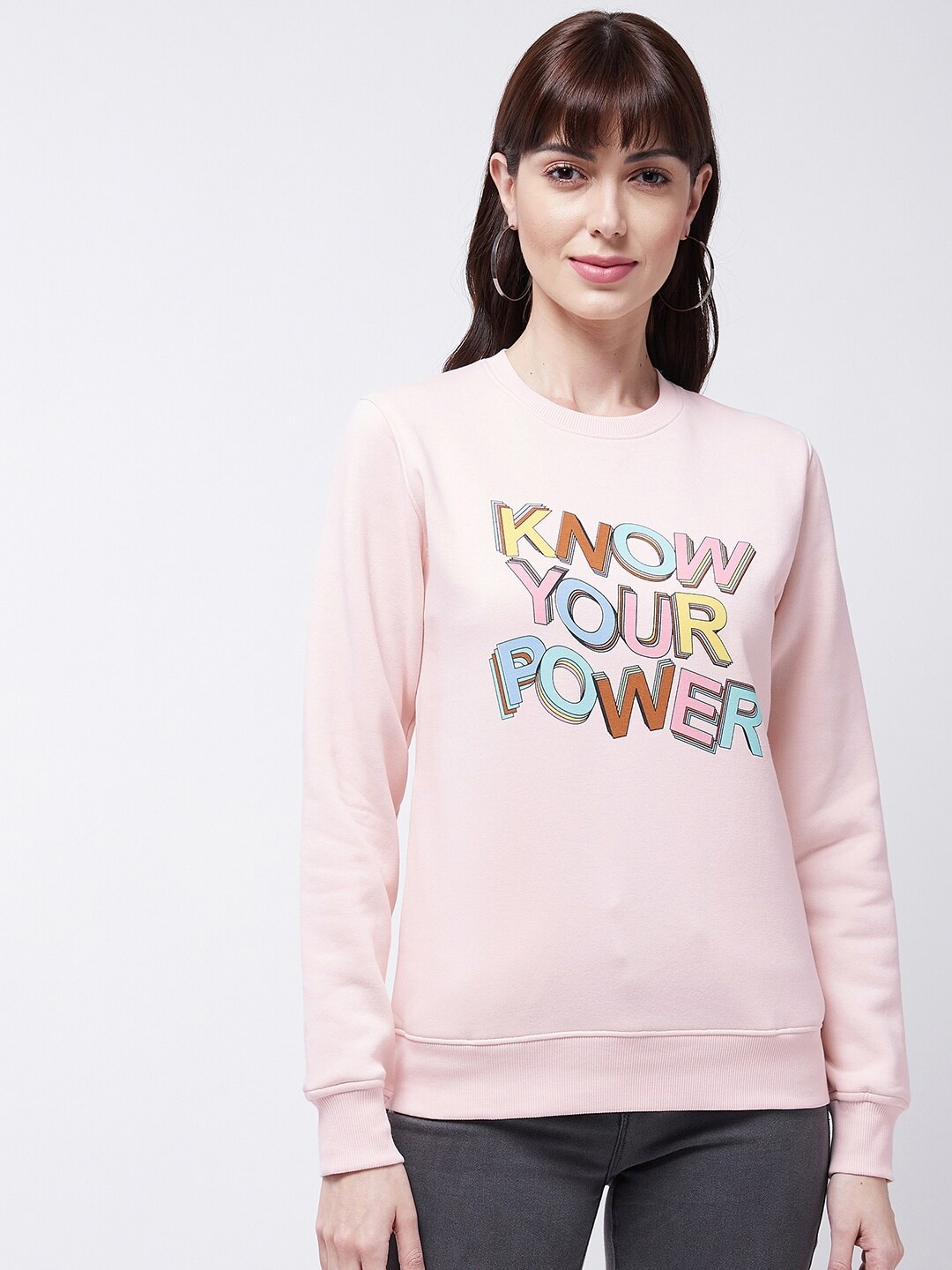 

Modeve Typography Printed Ribbed Sweatshirt, Peach