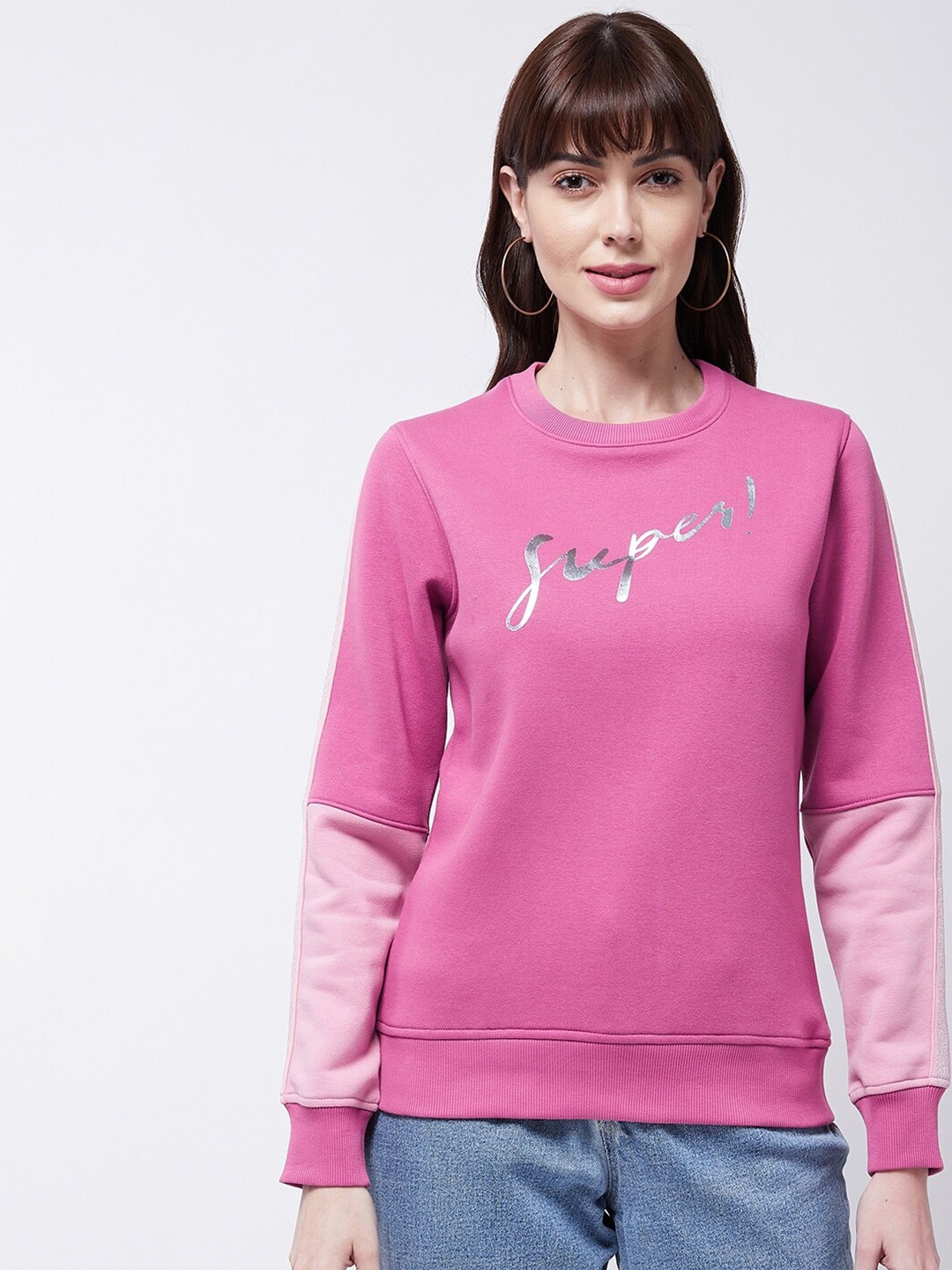 

Modeve Typography Printed Ribbed Sweatshirt, Pink