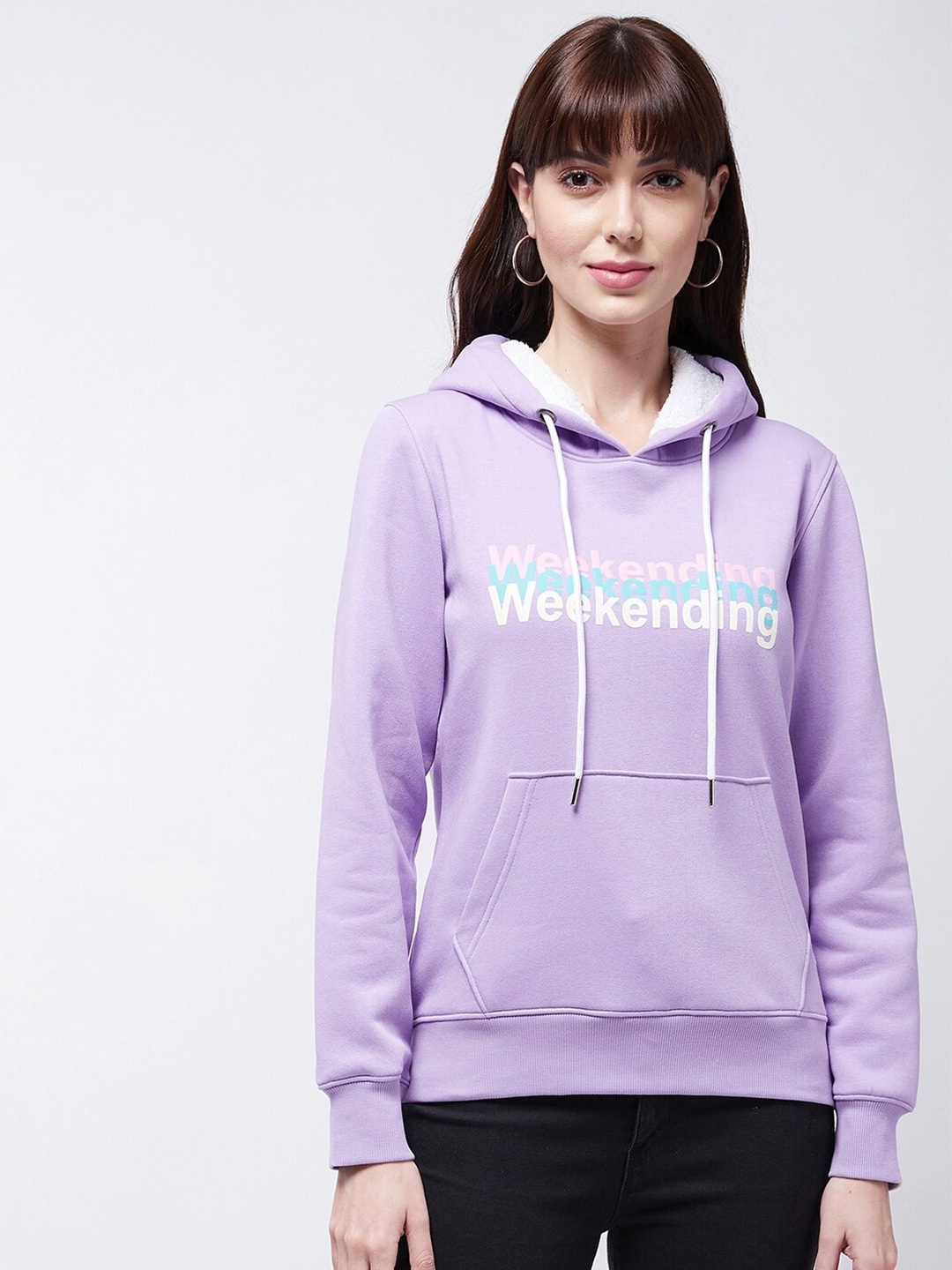 

Modeve Typography Printed Hooded Sweatshirt, Lavender