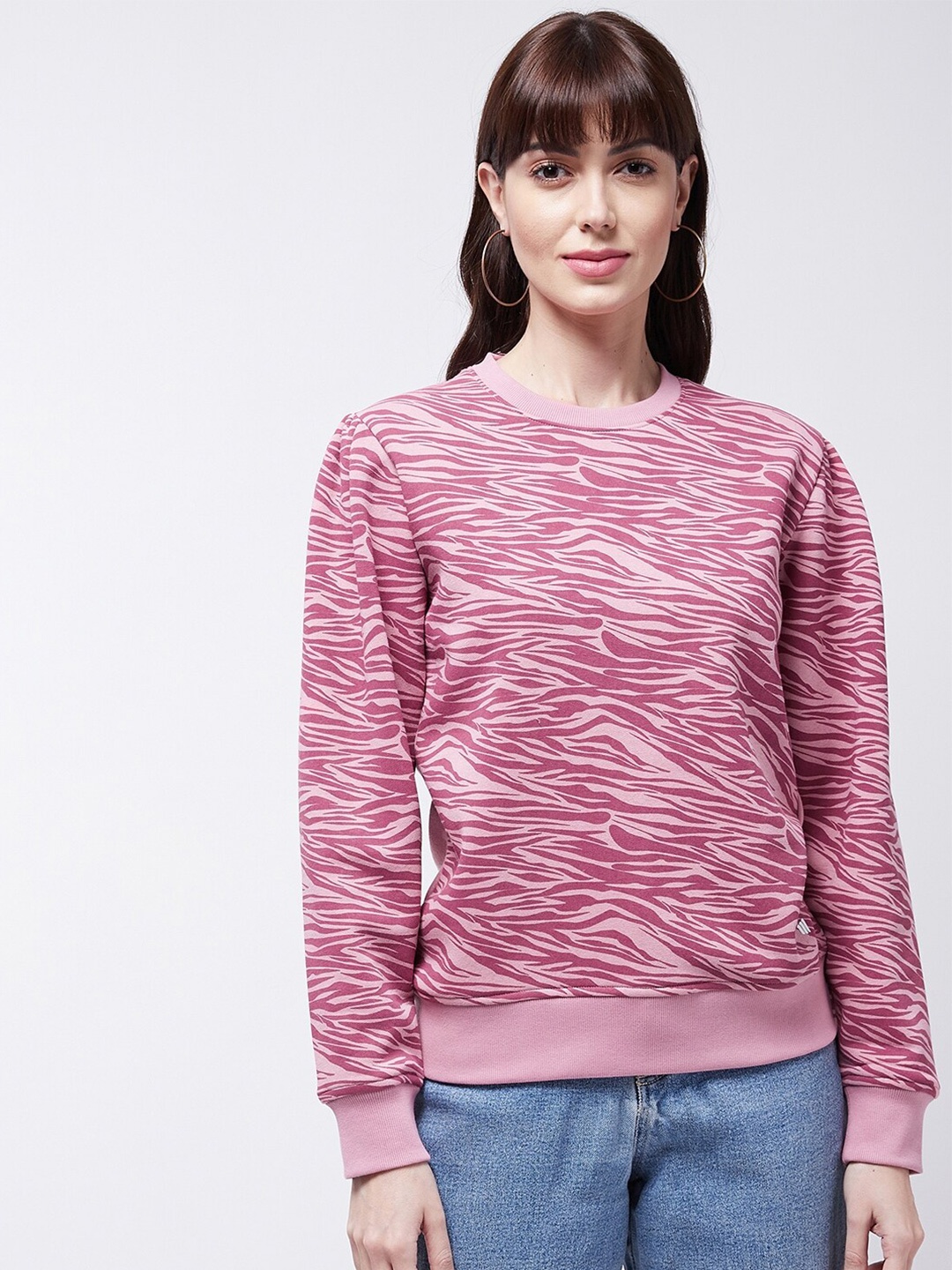 

Modeve Animal Printed Round Neck Long Sleeves Pullover, Pink