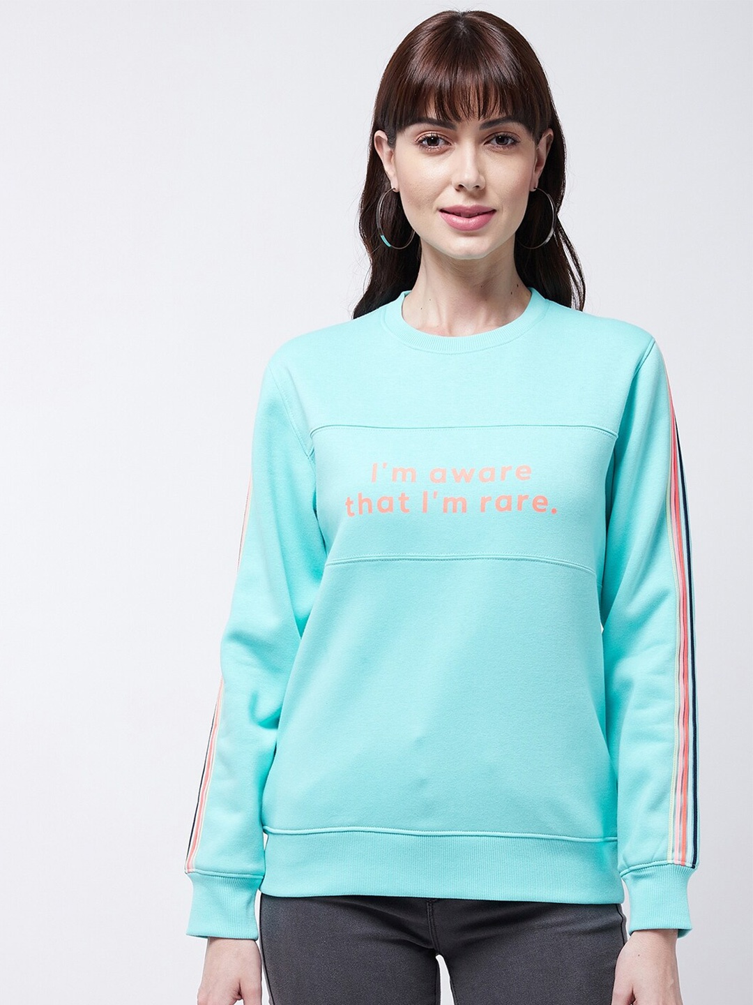 

Modeve Typography Printed Ribbed Sweatshirt, Blue