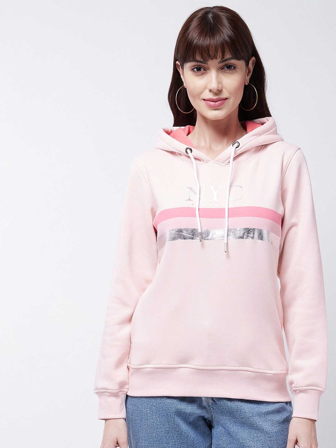 

Modeve Peach Printed Hooded Sweatshirt