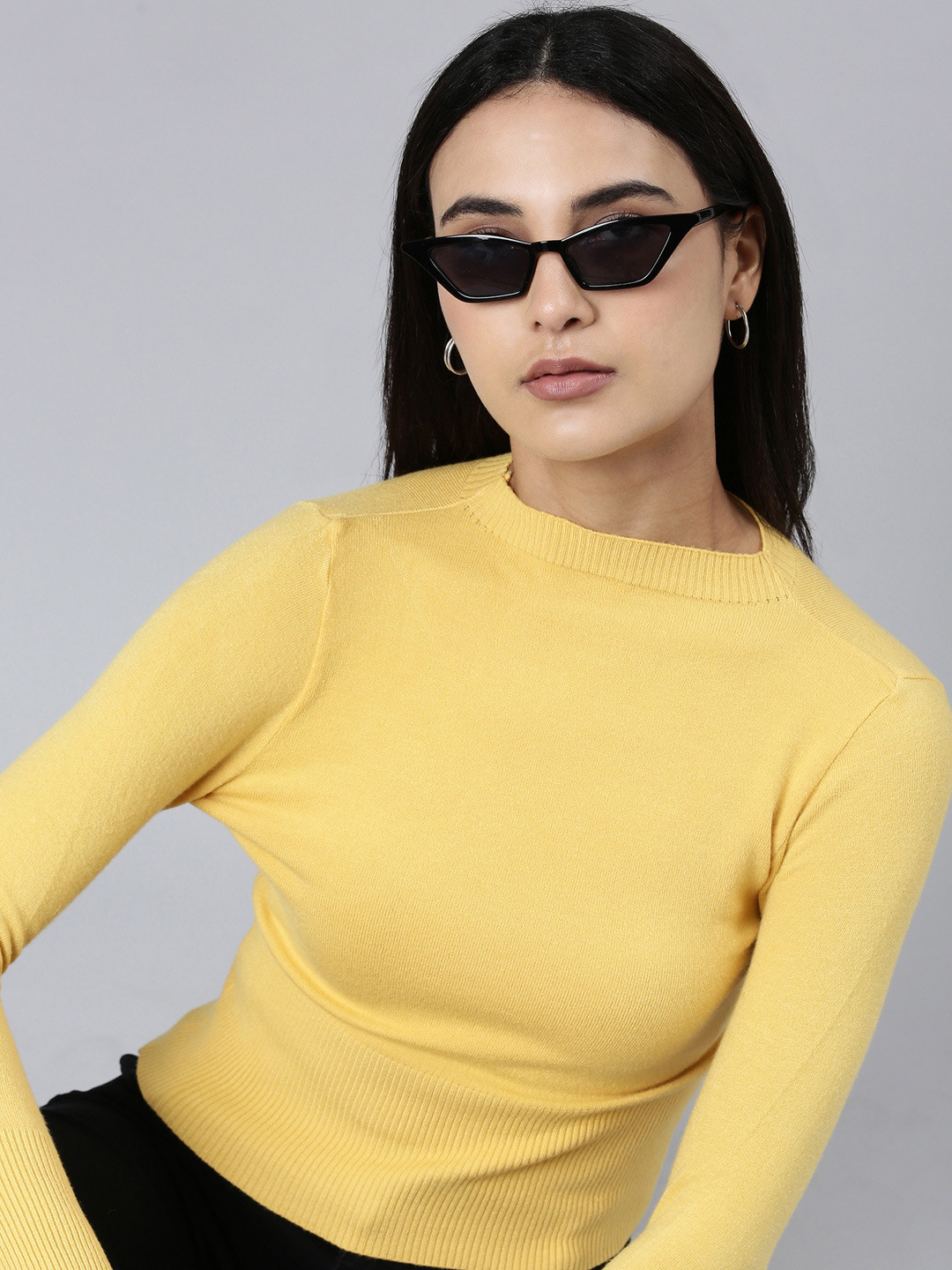 

SHOWOFF High Neck Regular Crop Top, Yellow