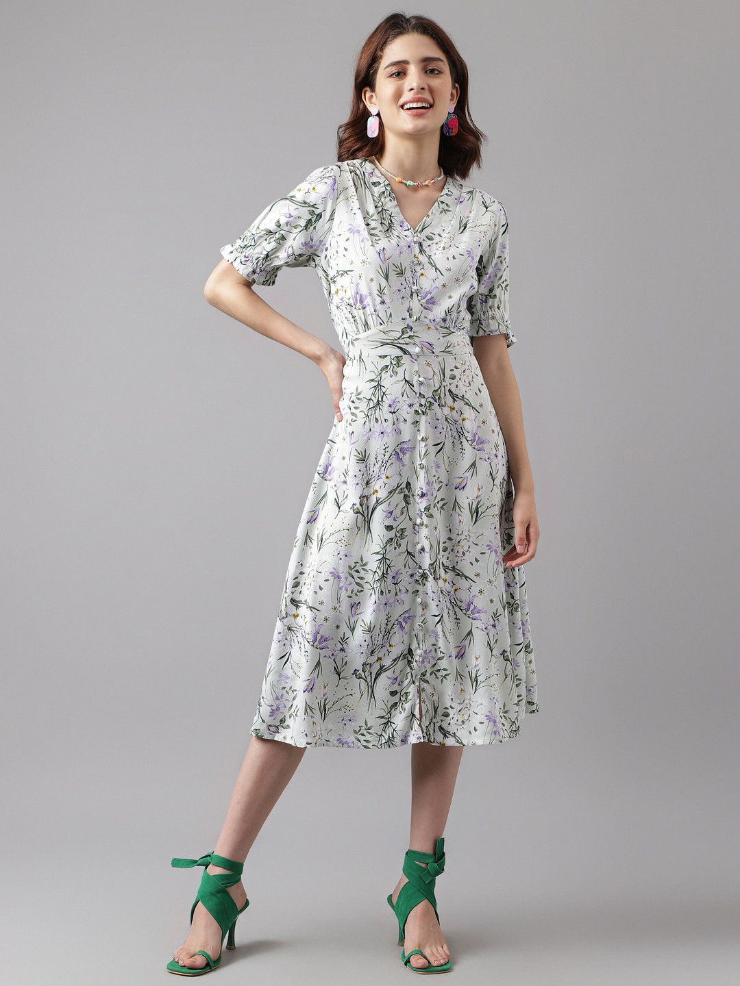 

Latin Quarters Floral Print Midi Dress, Green
