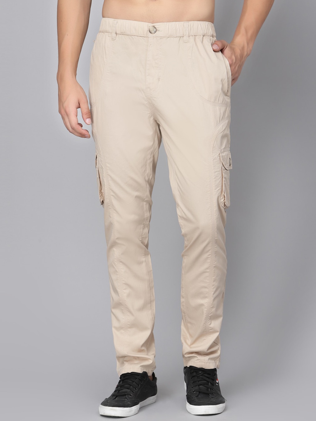 

SAPPER Men Mid Rise Cotton Cargos, Beige